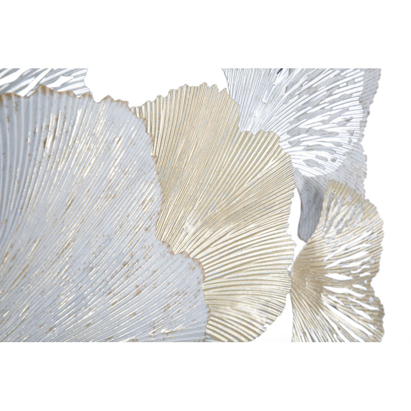 Grande Décoration murale moderne Feuilles ginkgo 85x113 Métal Blanc crème Doré Silvy 