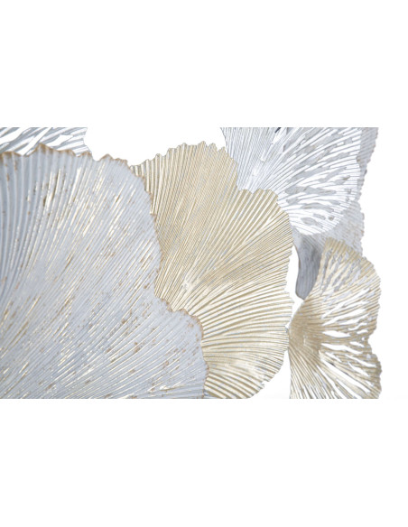 Grande Décoration murale moderne Feuilles ginkgo 85x113 Métal Blanc crème Doré Silvy 