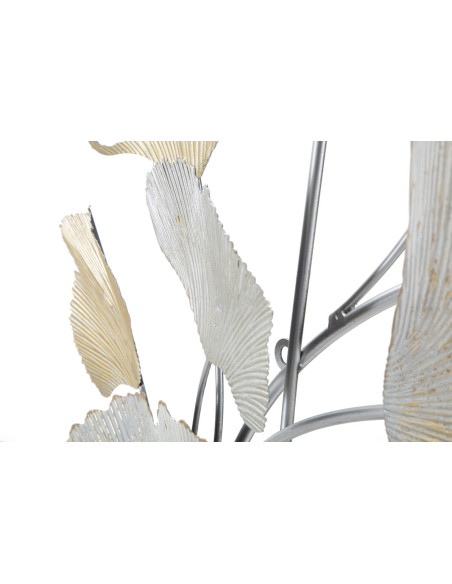 Grande Décoration murale moderne Feuilles ginkgo 85x113 Métal Blanc crème Doré Silvy 
