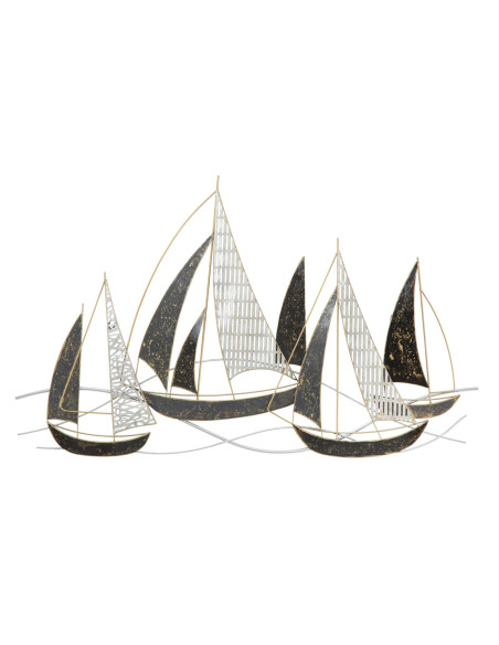Décoration murale bord de mer Voiliers 91x55 Métal Noir Blanc crème Doré Veliero 