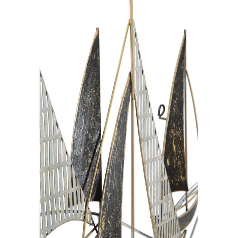 Décoration murale bord de mer Voiliers 91x55 Métal Noir Blanc crème Doré Veliero 