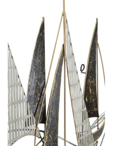 Décoration murale bord de mer Voiliers 91x55 Métal Noir Blanc crème Doré Veliero 