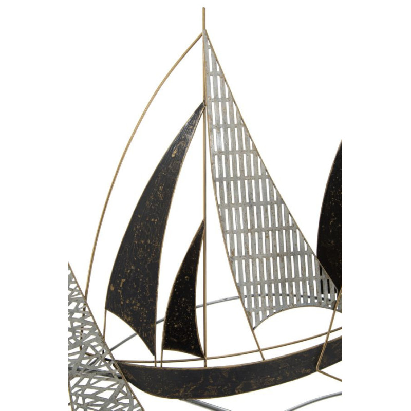 Décoration murale bord de mer Voiliers 91x55 Métal Noir Blanc crème Doré Veliero 