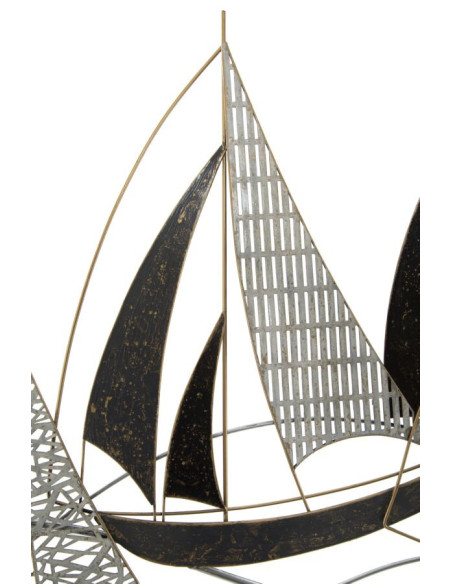 Décoration murale bord de mer Voiliers 91x55 Métal Noir Blanc crème Doré Veliero 