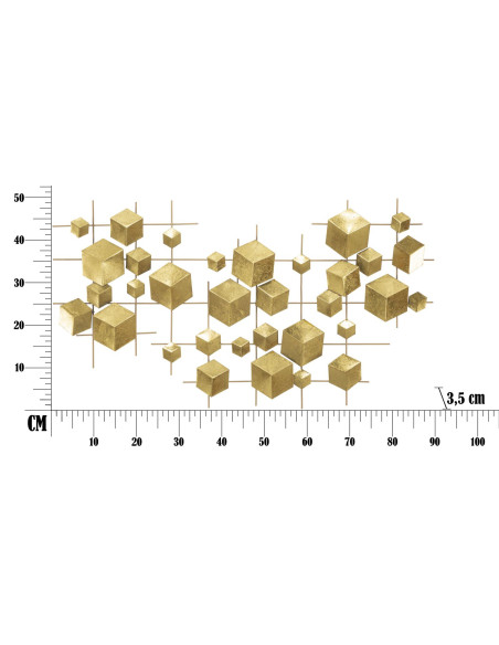 Décoration murale moderne Cubes 90x50 Métal Doré Abstract 