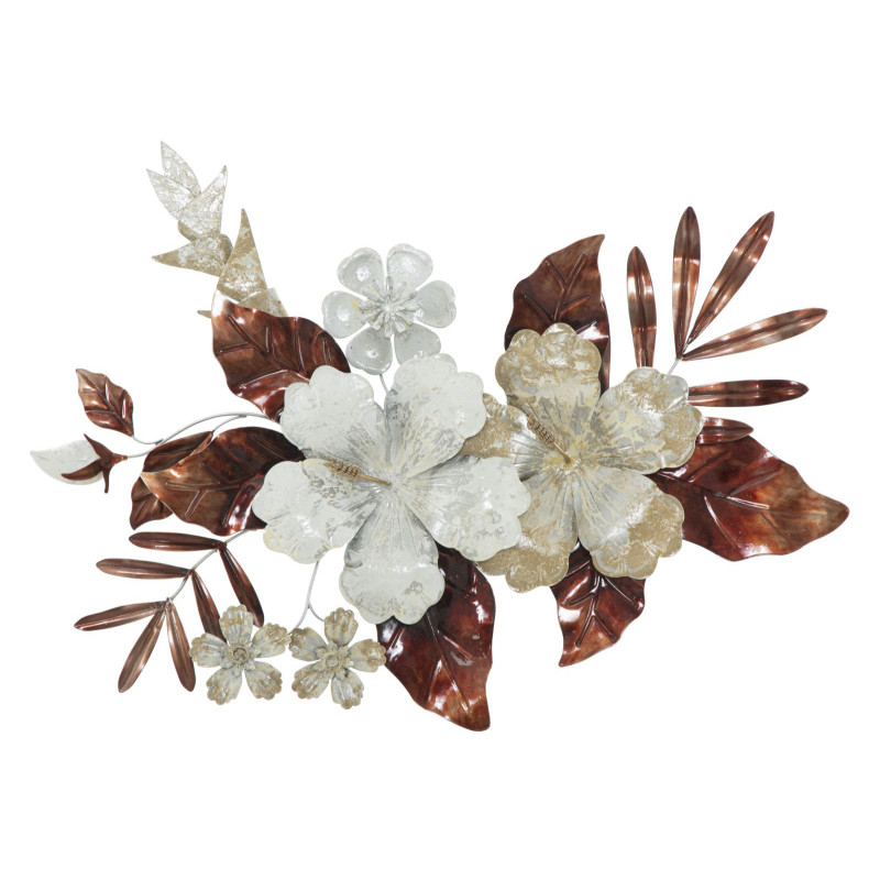 Décoration murale moderne Fleurs 83x55 Métal Beige Marron Bouquet 