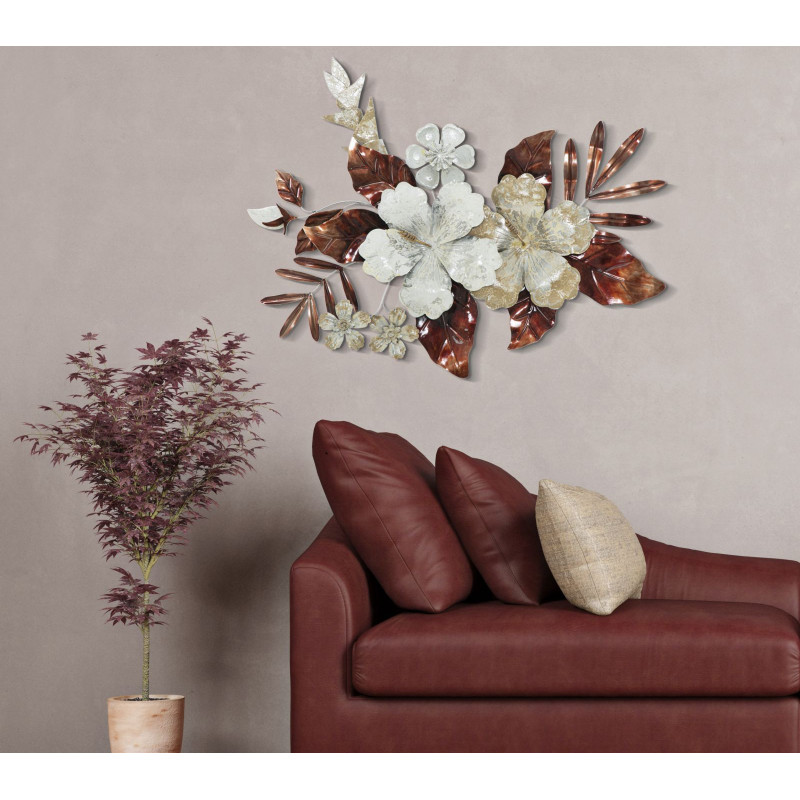 Décoration murale moderne Fleurs 83x55 Métal Beige Marron Bouquet 