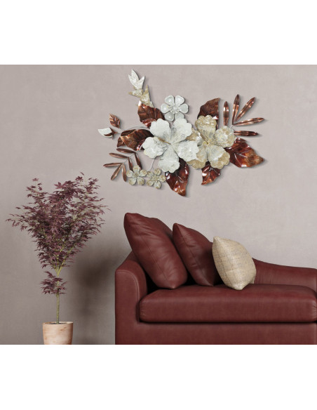 Décoration murale moderne Fleurs 83x55 Métal Beige Marron Bouquet 