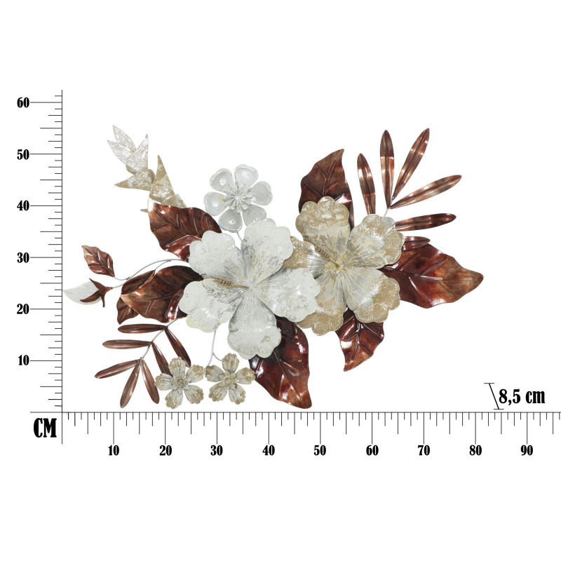 Décoration murale moderne Fleurs 83x55 Métal Beige Marron Bouquet 