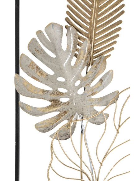 Décoration murale moderne Feuilles tropicales 28x74 Métal Doré Noir Beige Palm B 