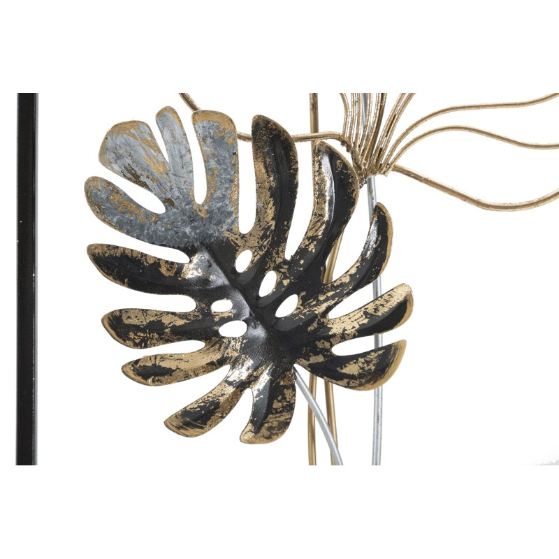 Décoration murale moderne Feuilles tropicales 28x74 Métal Doré Noir Beige Palm B 