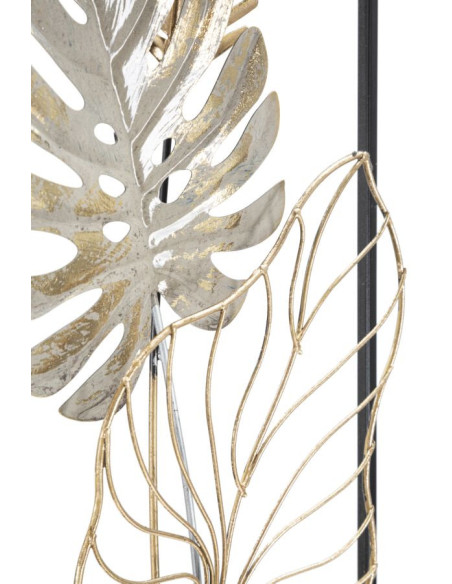 Décoration murale moderne Feuilles tropicales 28x74 Métal Doré Noir Beige Palm B 