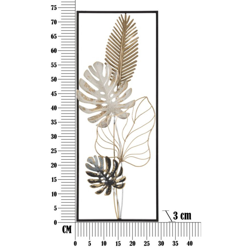 Décoration murale moderne Feuilles tropicales 28x74 Métal Doré Noir Beige Palm B 