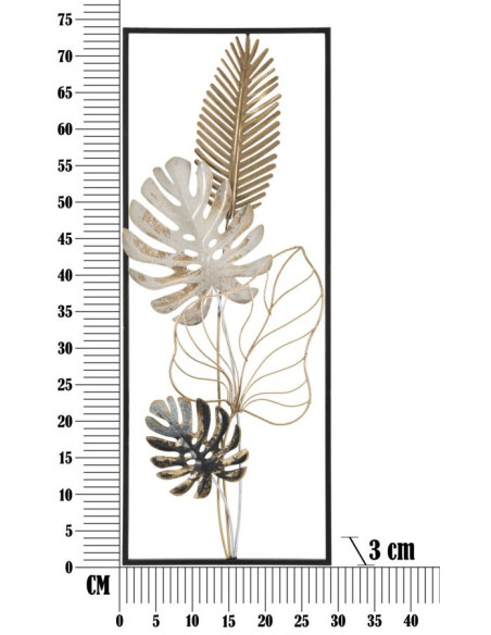 Décoration murale moderne Feuilles tropicales 28x74 Métal Doré Noir Beige Palm B 