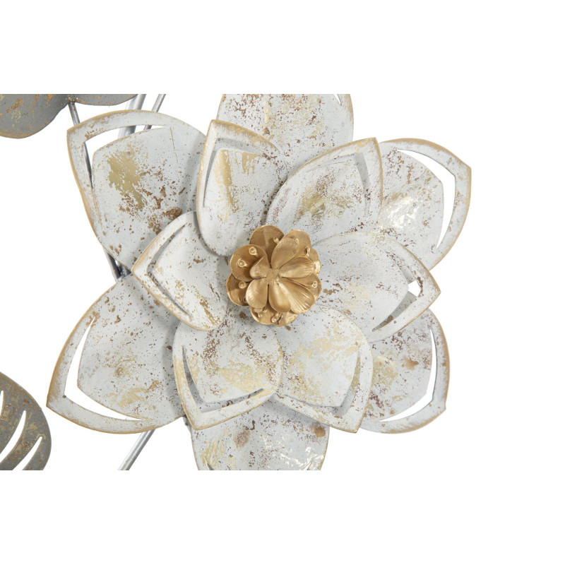 Décoration murale bohème Fleurs & Feuilles 39x67 Métal Blanc crème Doré Gris Artic 