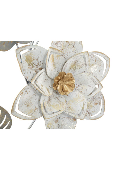 Décoration murale bohème Fleurs & Feuilles 39x67 Métal Blanc crème Doré Gris Artic 