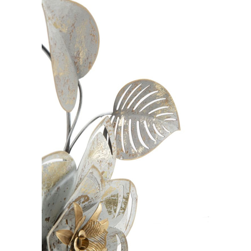 Décoration murale bohème Fleurs & Feuilles 39x67 Métal Blanc crème Doré Gris Artic 