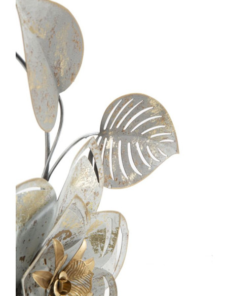 Décoration murale bohème Fleurs & Feuilles 39x67 Métal Blanc crème Doré Gris Artic 