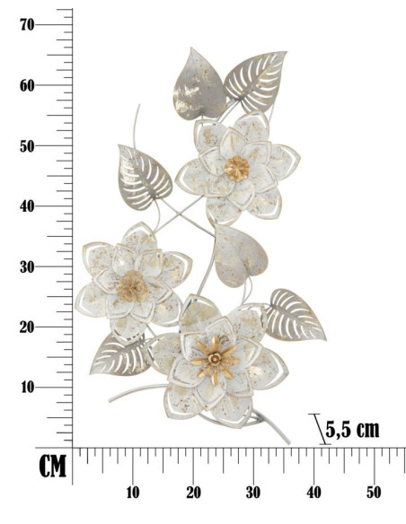 Décoration murale bohème Fleurs & Feuilles 39x67 Métal Blanc crème Doré Gris Artic 
