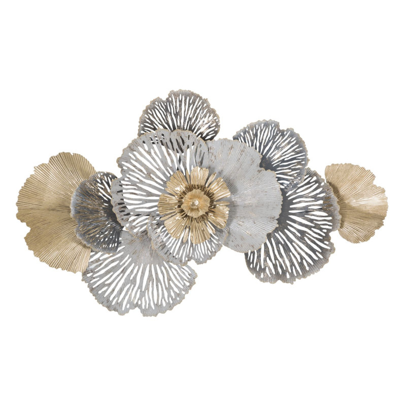 Décoration murale Fleurs abstraites 97x59 Métal Doré Blanc crème Gris Poxy 