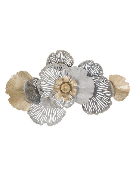 Décoration murale Fleurs abstraites 97x59 Métal Doré Blanc crème Gris Poxy 