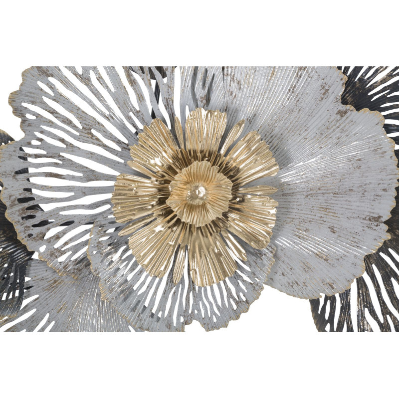 Décoration murale Fleurs abstraites 97x59 Métal Doré Blanc crème Gris Poxy 