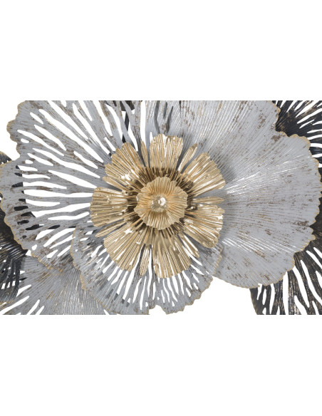 Décoration murale Fleurs abstraites 97x59 Métal Doré Blanc crème Gris Poxy 