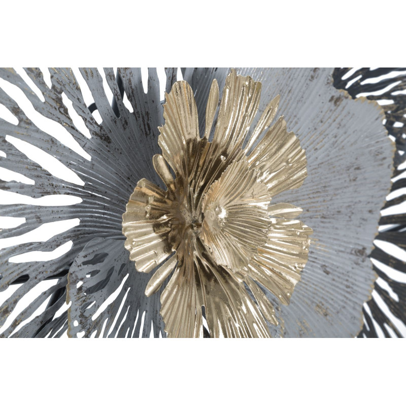 Décoration murale Fleurs abstraites 97x59 Métal Doré Blanc crème Gris Poxy 