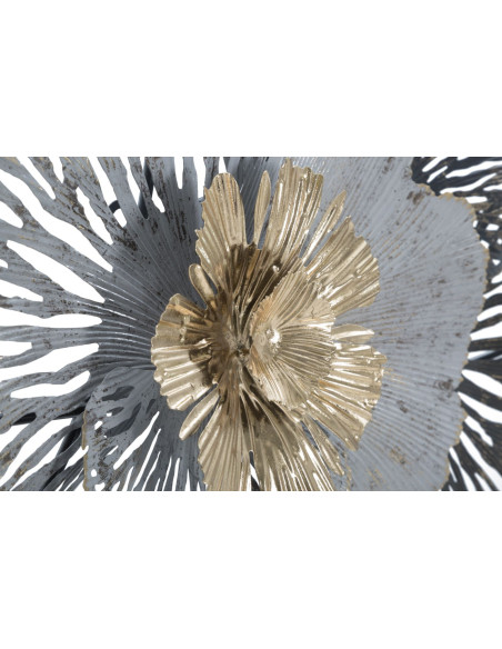 Décoration murale Fleurs abstraites 97x59 Métal Doré Blanc crème Gris Poxy 
