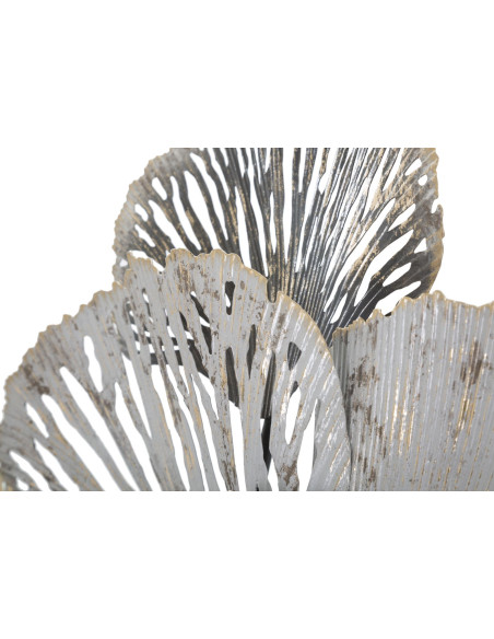 Décoration murale Fleurs abstraites 97x59 Métal Doré Blanc crème Gris Poxy 