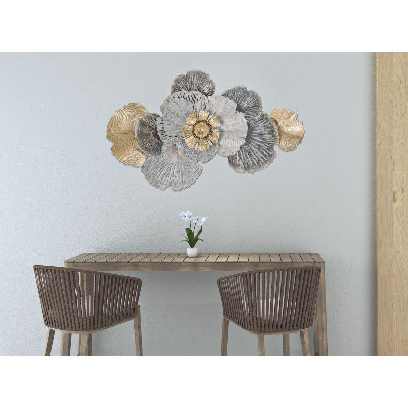 Décoration murale Fleurs abstraites 97x59 Métal Doré Blanc crème Gris Poxy 
