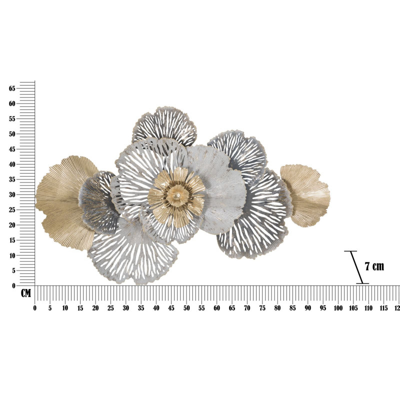 Décoration murale Fleurs abstraites 97x59 Métal Doré Blanc crème Gris Poxy 