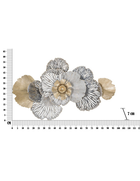 Décoration murale Fleurs abstraites 97x59 Métal Doré Blanc crème Gris Poxy 