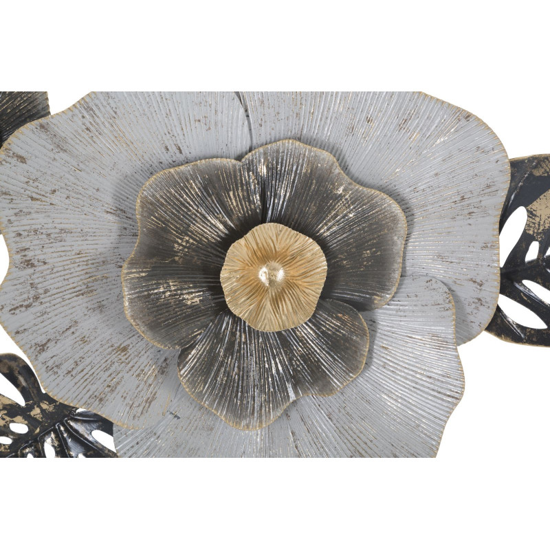 Décoration murale romantique chic Fleur 74x47 Métal Blanc crème Noir Doré Edy 