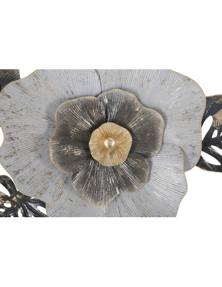 Décoration murale romantique chic Fleur 74x47 Métal Blanc crème Noir Doré Edy 