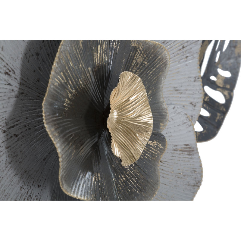 Décoration murale romantique chic Fleur 74x47 Métal Blanc crème Noir Doré Edy 