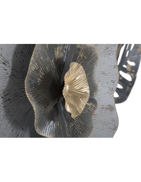 Décoration murale romantique chic Fleur 74x47 Métal Blanc crème Noir Doré Edy 
