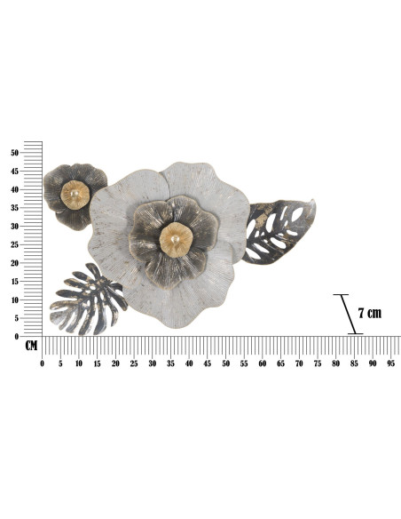 Décoration murale romantique chic Fleur 74x47 Métal Blanc crème Noir Doré Edy 