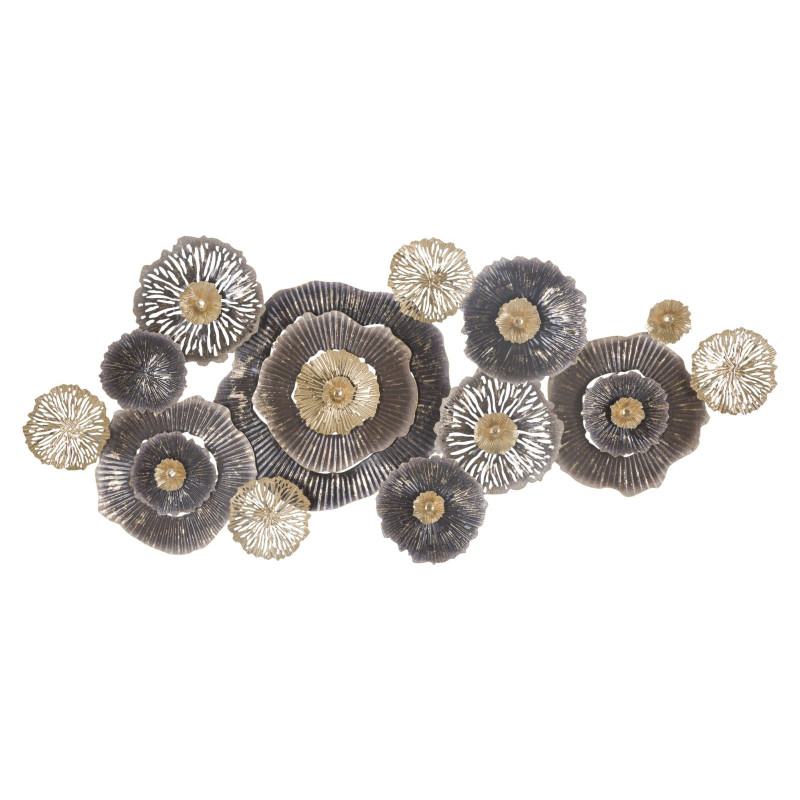 Grande Décoration murale Fleurs abstraites 167x73 Métal Marron Doré Gris Browny 