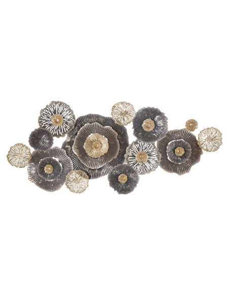 Grande Décoration murale Fleurs abstraites 167x73 Métal Marron Doré Gris Browny 
