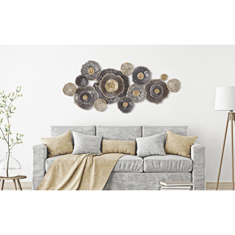 Grande Décoration murale Fleurs abstraites 167x73 Métal Marron Doré Gris Browny 