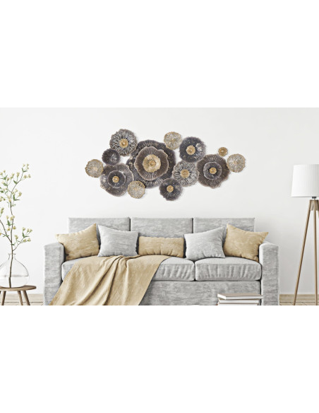 Grande Décoration murale Fleurs abstraites 167x73 Métal Marron Doré Gris Browny 