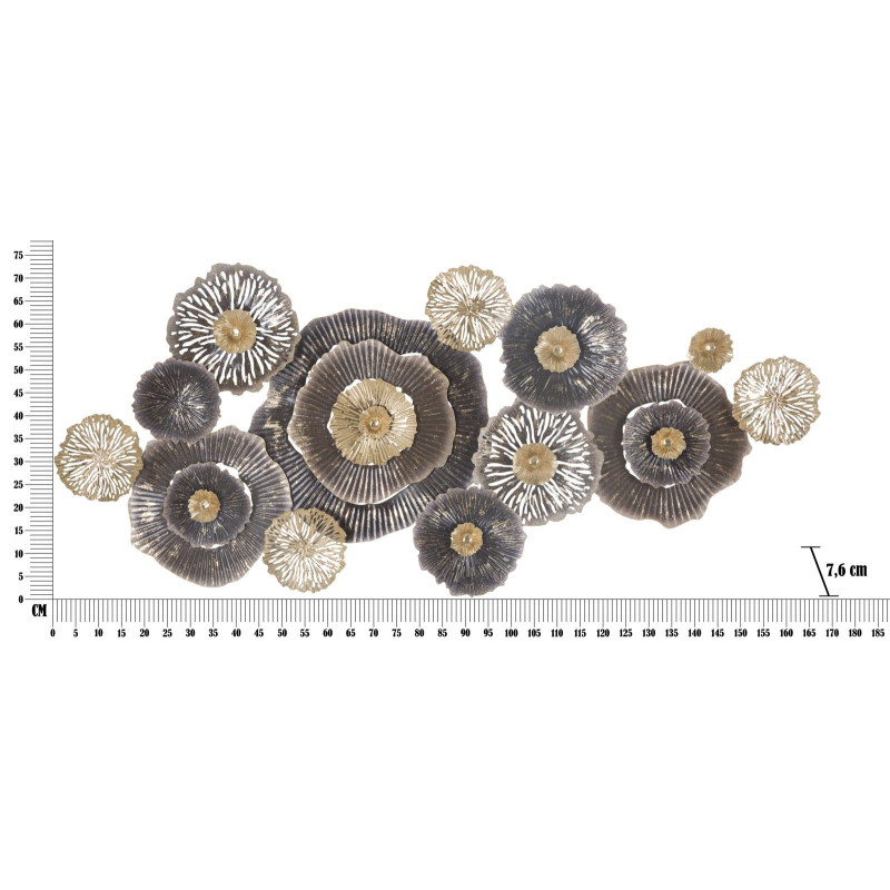 Grande Décoration murale Fleurs abstraites 167x73 Métal Marron Doré Gris Browny 