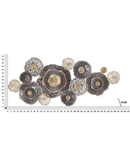 Grande Décoration murale Fleurs abstraites 167x73 Métal Marron Doré Gris Browny 