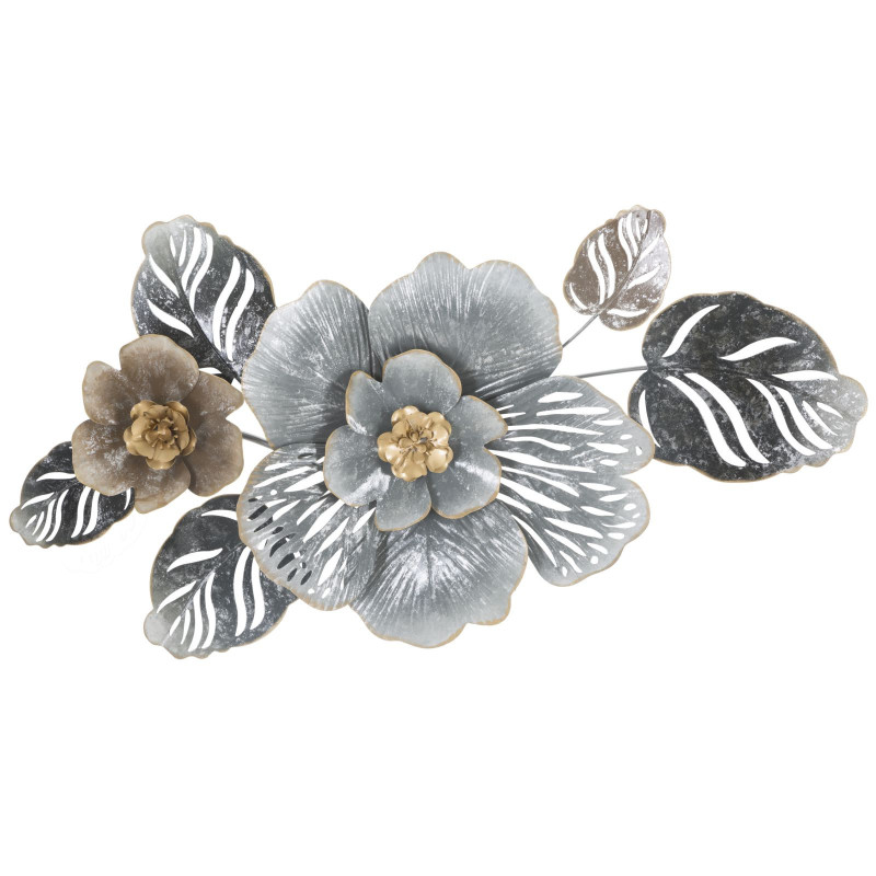 Décoration murale moderne Fleurs 84x48 Métal Gris Doré Beige Greys 