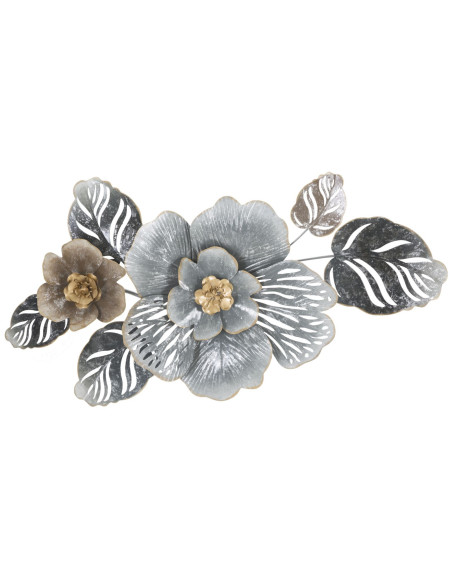 Décoration murale moderne Fleurs 84x48 Métal Gris Doré Beige Greys 