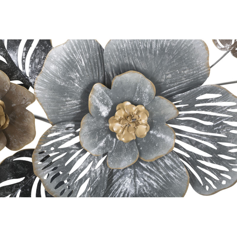 Décoration murale moderne Fleurs 84x48 Métal Gris Doré Beige Greys 