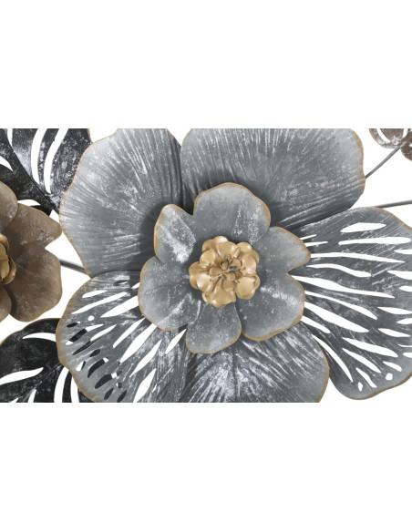 Décoration murale moderne Fleurs 84x48 Métal Gris Doré Beige Greys 