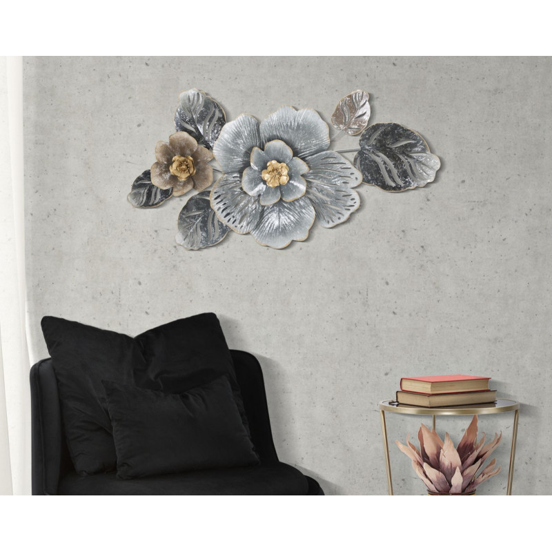 Décoration murale moderne Fleurs 84x48 Métal Gris Doré Beige Greys 
