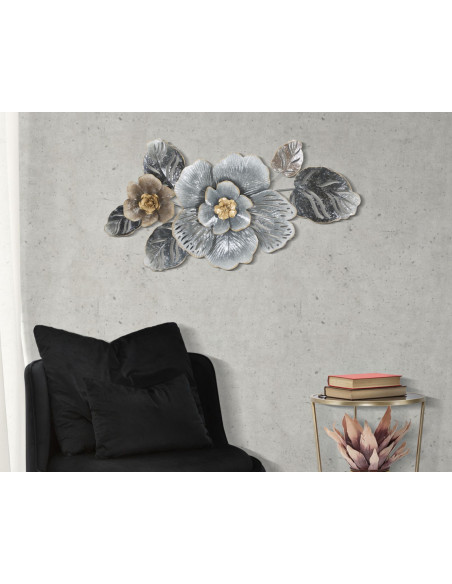 Décoration murale moderne Fleurs 84x48 Métal Gris Doré Beige Greys 